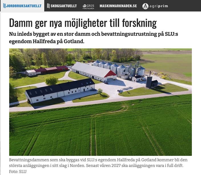 Featured image for “Östorps Bevattning levererar bevattningslösning till SLU Hallfreda Egendom på Gotland”